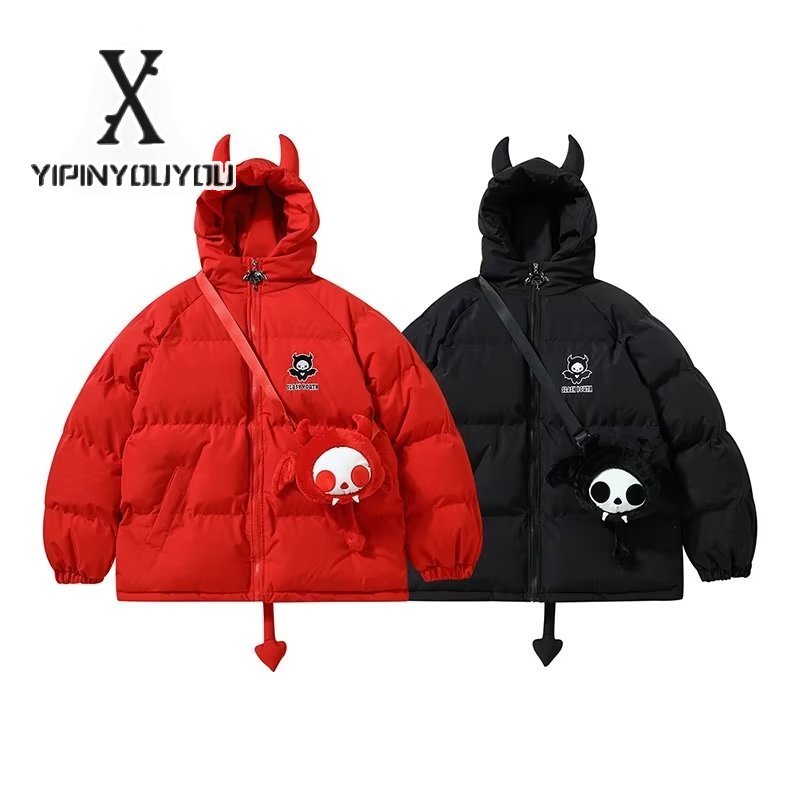 YIPINYOUYOU Áo Khoác cotton Dày Dặn Dáng Rộng Có Mũ Trùm Đầu Phong Cách Đường Phố Cho Nam Và Nữ【túi không bao gồm】