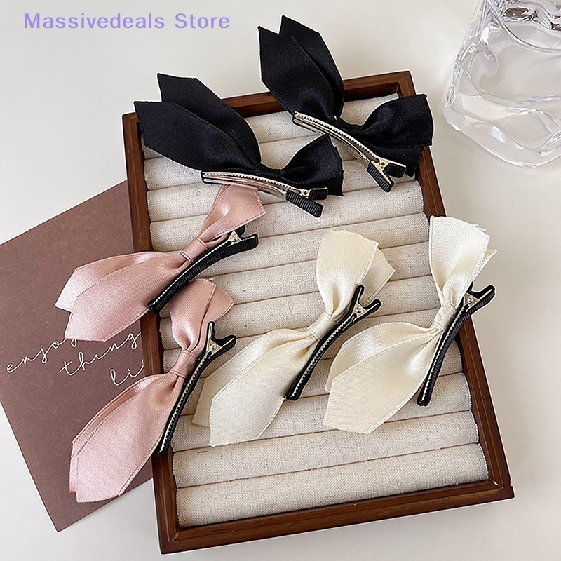Set 2 Kẹp Tóc Nơ Ruy Băng Phong Cách vintage Ngọt Ngào Cho Nữ Mới