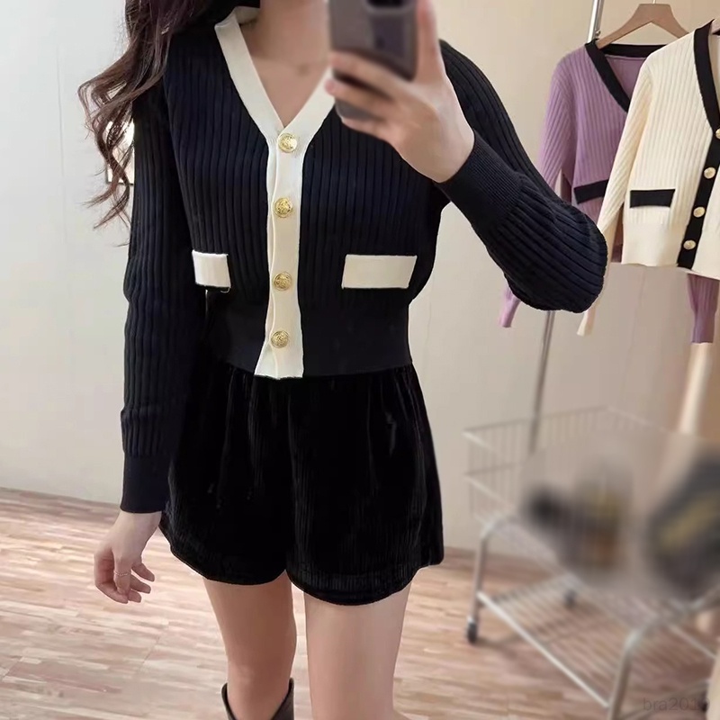 Áo Khoác cardigan Dệt Kim Cổ Chữ v Màu Sắc Tương Phản Thời Trang Thu Đông