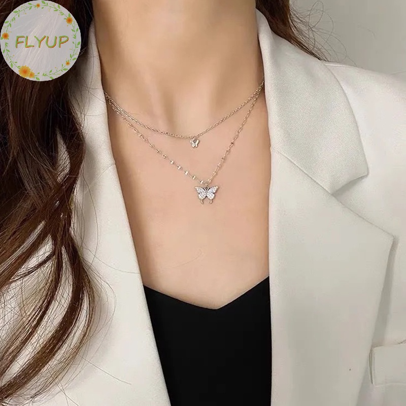 Flyup Vòng cổ Hai Lớp Mặt Hình Bướm Đính Đá zircon Thời Trang Cho Nữ vn