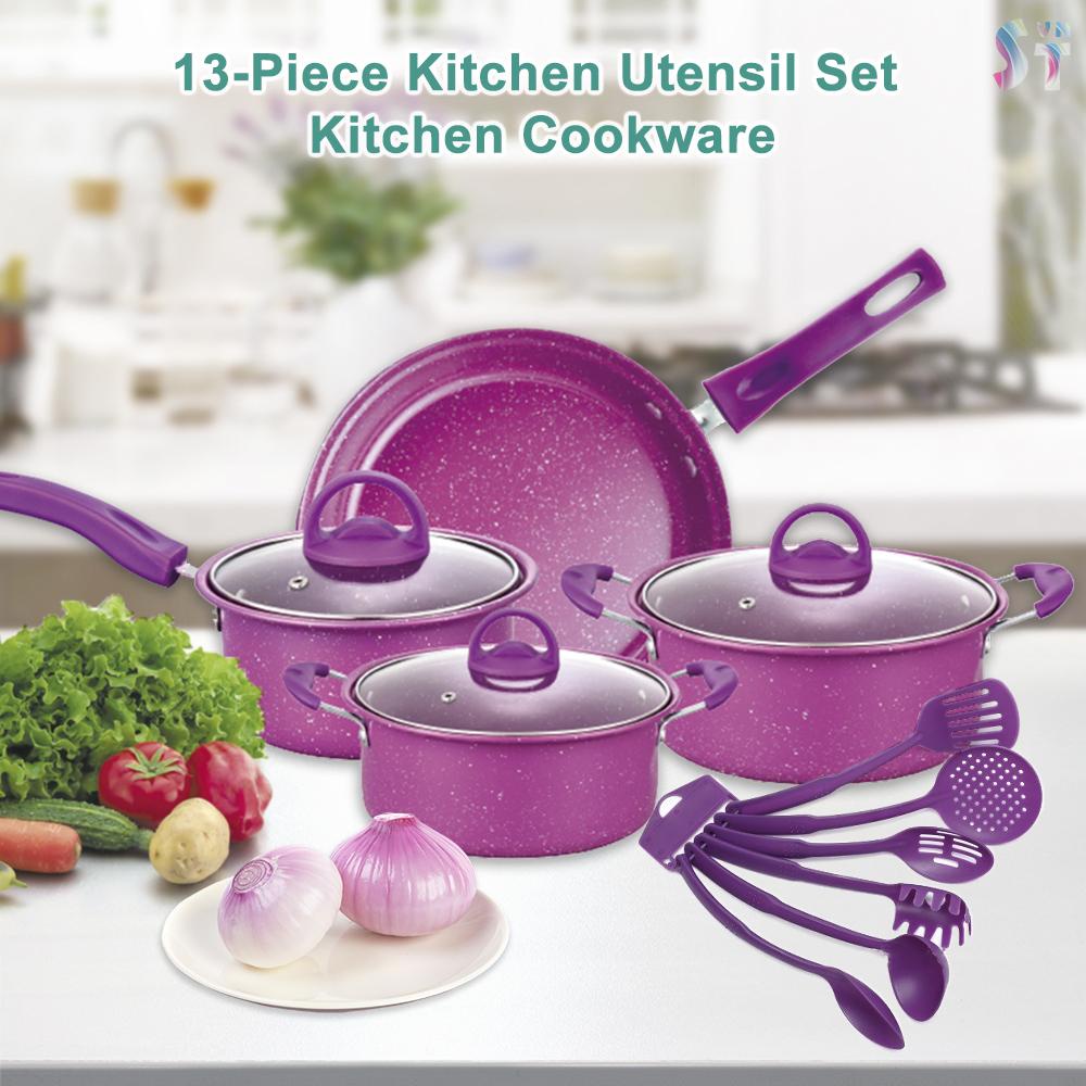 KitchenAid Non-Stick Pots And Pans Set 13-Piece Kitchen Utensil Set Kitchen Cookware Gifts for Friends and Family