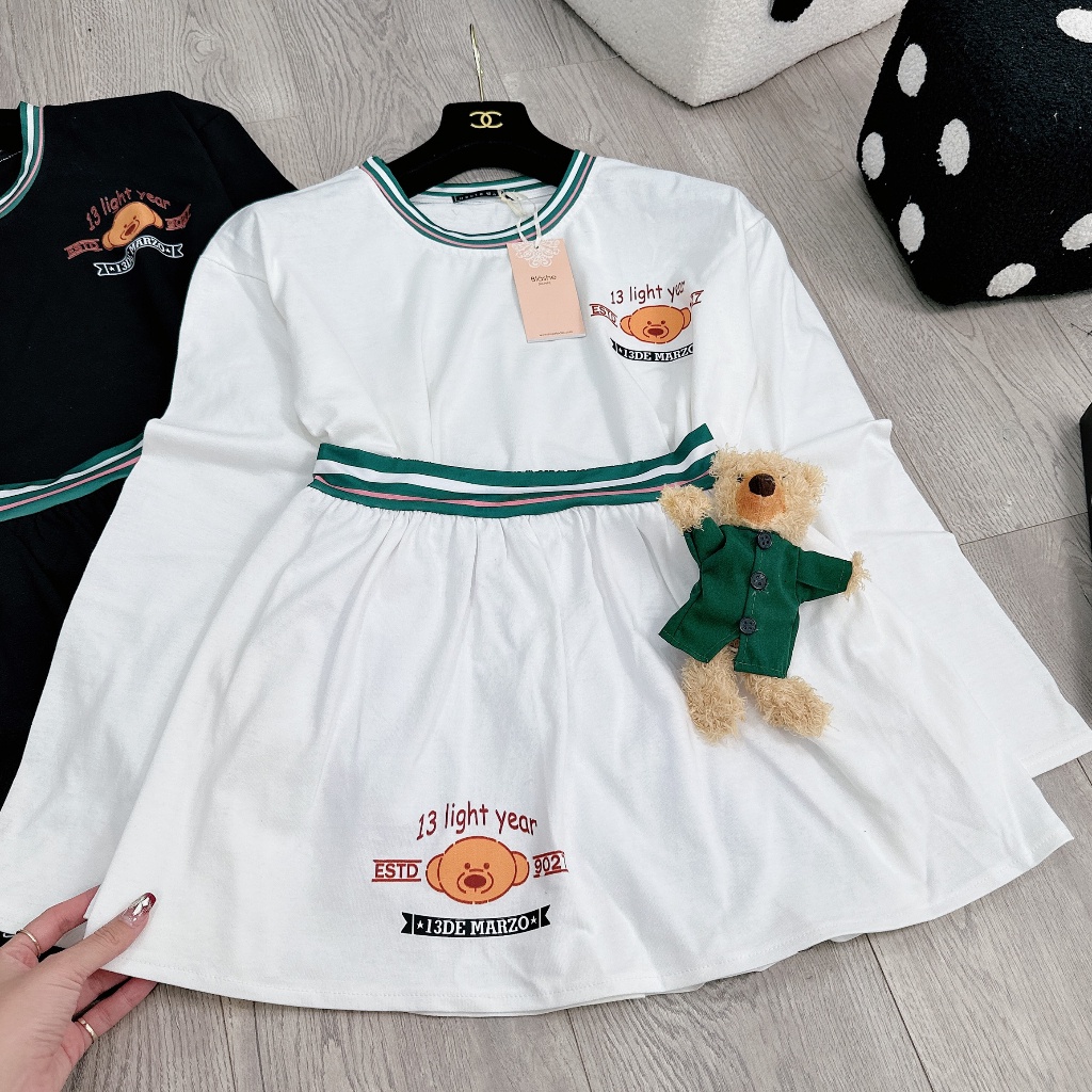 Set áo dài tay mix chân váy phối kẻ kèm gấu siêu hot BN572CCC