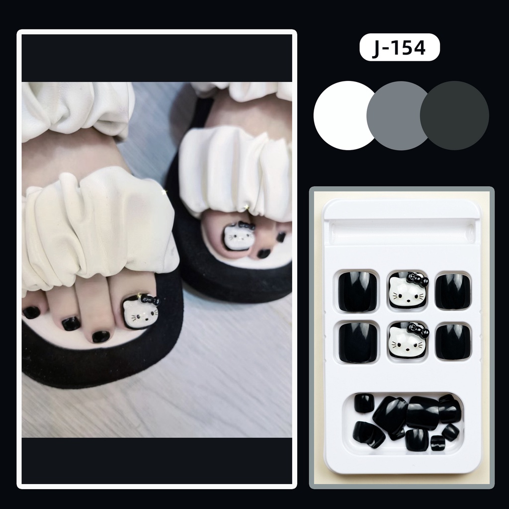 Đen Set 24 Miếng Dán Móng Chân Giả Màu Trắng / Đen