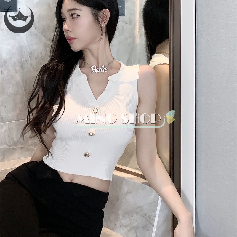 Áo Dệt Kim Sát Nách Cổ Chữ v Màu Sắc Thời Trang Mùa Hè Cho Nữ
