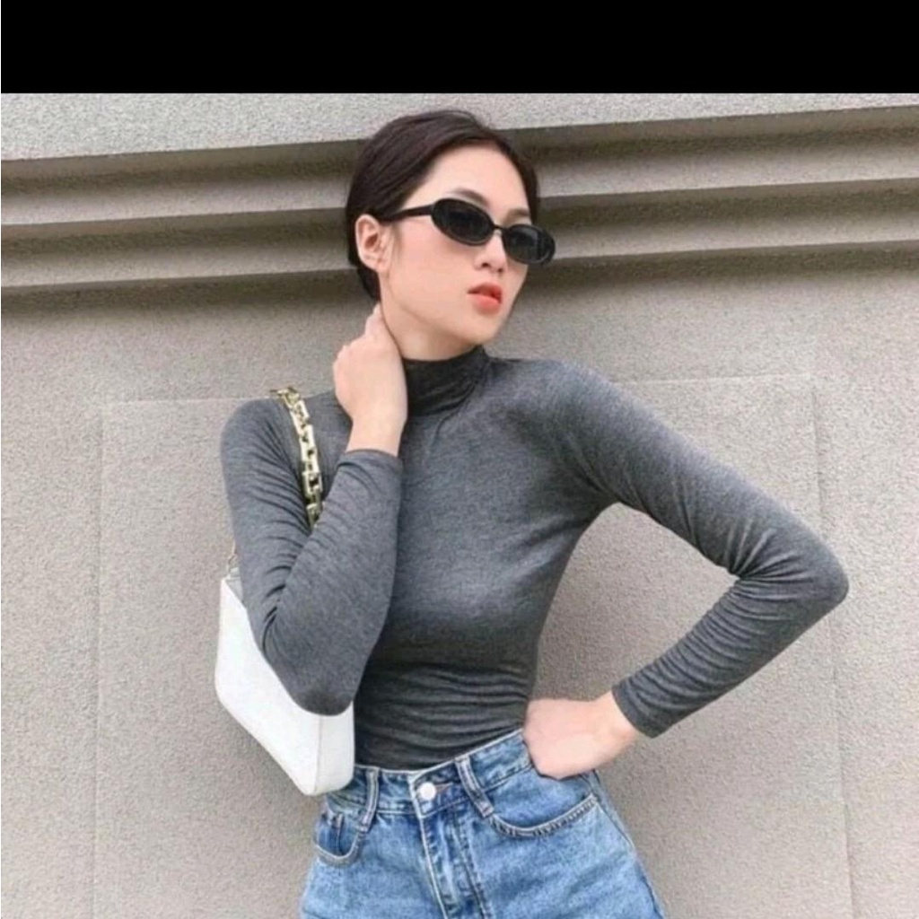 Áo cổ lọ phom dài tay dài vải tăm lạnh co giản thoải mái