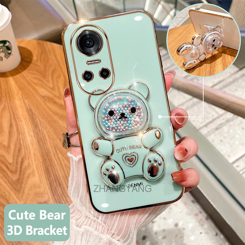 Ốp lưng oppo reno 10 reno 10 pro Ốp Điện Thoại tpu Dẻo Mạ Màu 3D In Hình Gấu Nhỏ Đáng Yêu Có Giá Đỡ Cho oppo reno 10 reno 10 pro