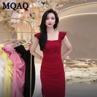 Mqaq đầm ôm dáng dài qua gối xẻ tà cao cấp phong cách pháp thời trang mùa hè