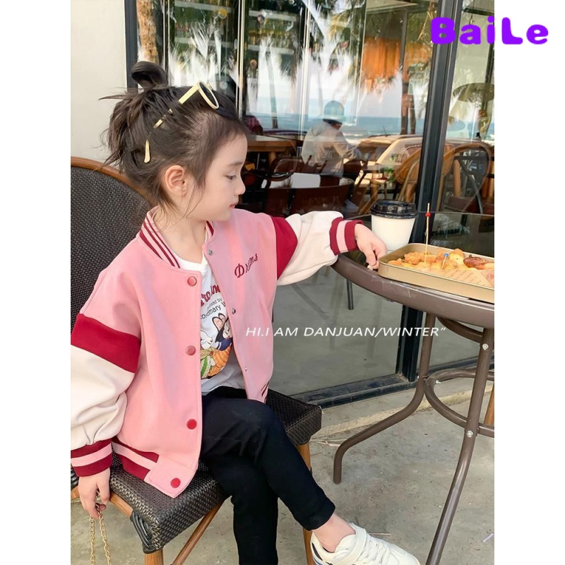 Áo Khoác Bóng Chày Đính Kim Sa Hình Thỏ Phong Cách Hàn Quốc Thời Trang Xuân Thu Cho Bé Gái