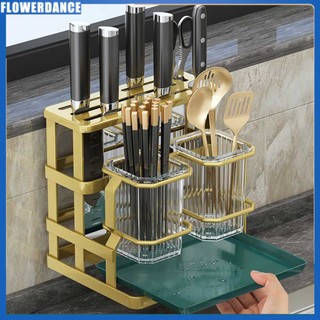 Ánh sáng sang trọng đũa lồng nhà bếp Dao Chủ đa chức năng lưu trữ giá thoát nước treo tường đũa xô đũa lồng hoa flower