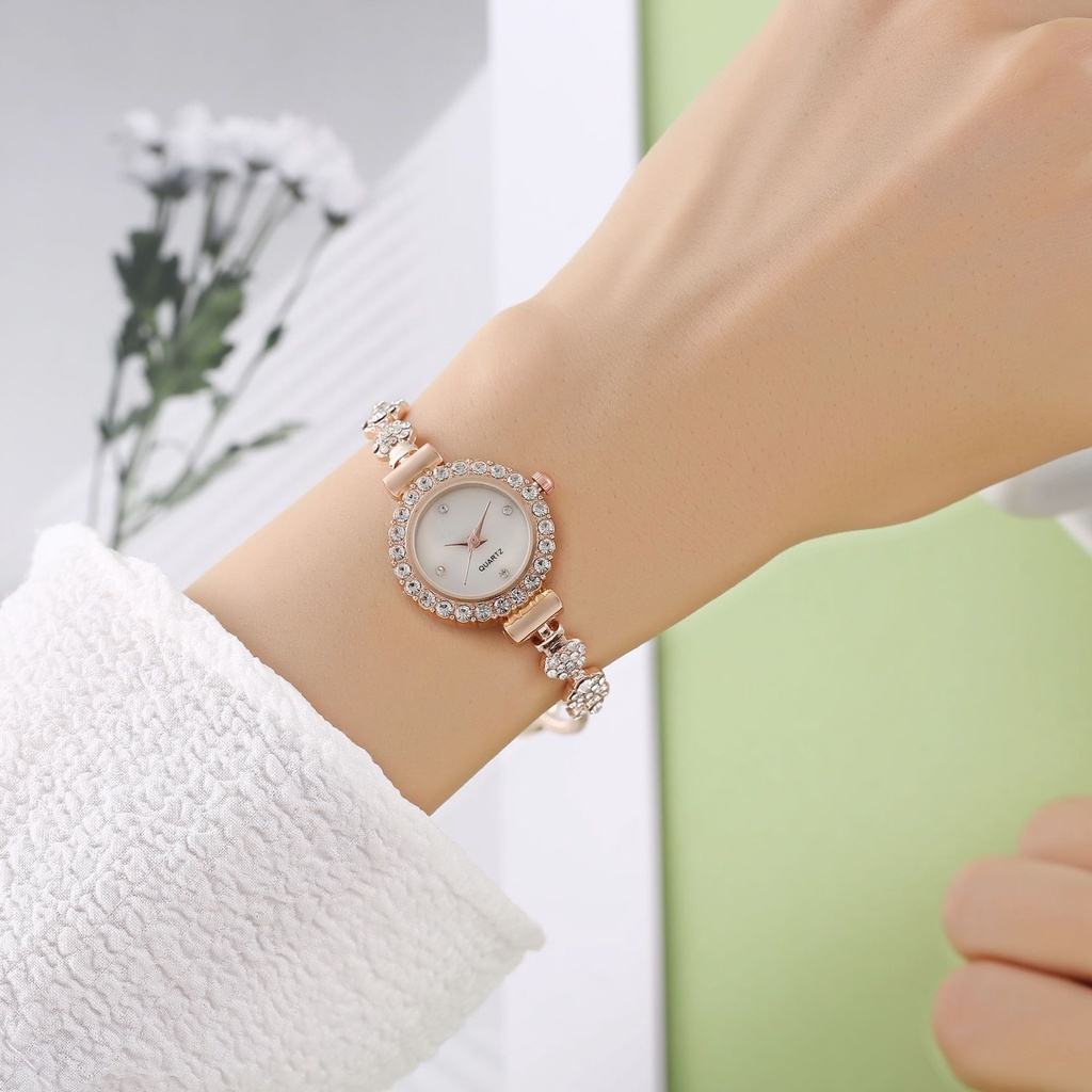 Mới Đồng Hồ Nữ Mặt Tròn Đính Kim Cương Thời Trang