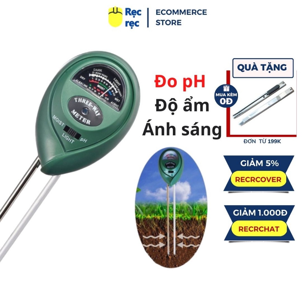 Máy đo, dụng cụ đo độ PH đất 3 trong 1 (PH, Độ ẩm, Ánh sáng)