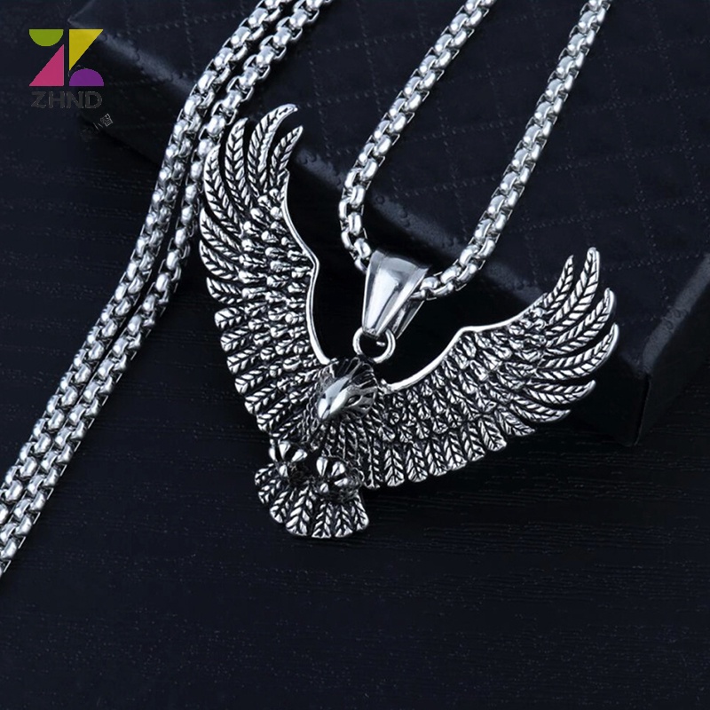 Zhuzhengde Vòng cổ Mặt Đại Bàng Bằng Thép Không Gỉ Phong Cách vintage Cho Nam