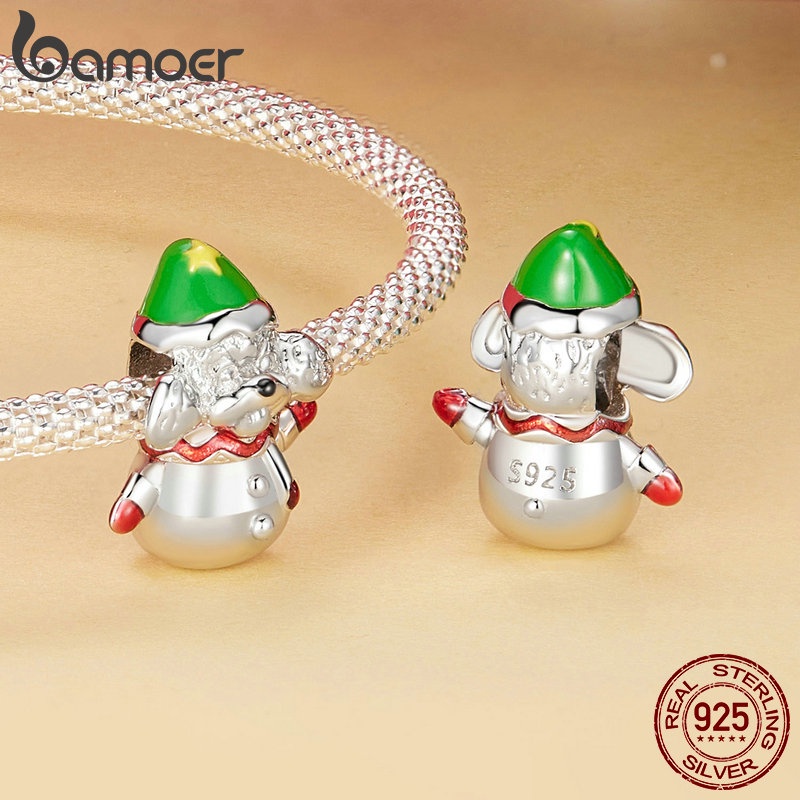 Bamoer Mặt Dây Chuyền Bạc sterling 925 Hình Người Tuyết / Tuần Lộc / Chuông / Bộ Sưu Tập Vòng Đeo Tay diy