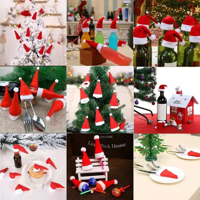 Mũ Ông Già Noel mini Trang Trí Chai Rượu / Túi Đựng Đồ Ăn Tối / Trang Trí Bàn Ăn / Tiệc Giáng Sinh