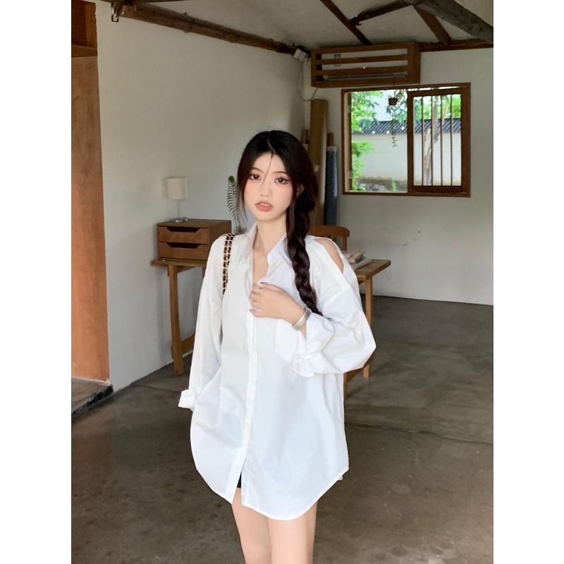Áo Sơ Mi Tay Dài Chống Nắng Dáng Rộng Màu Trơn Thời Trang Mùa Thu Phong Cách Hàn Quốc Cho Nữ