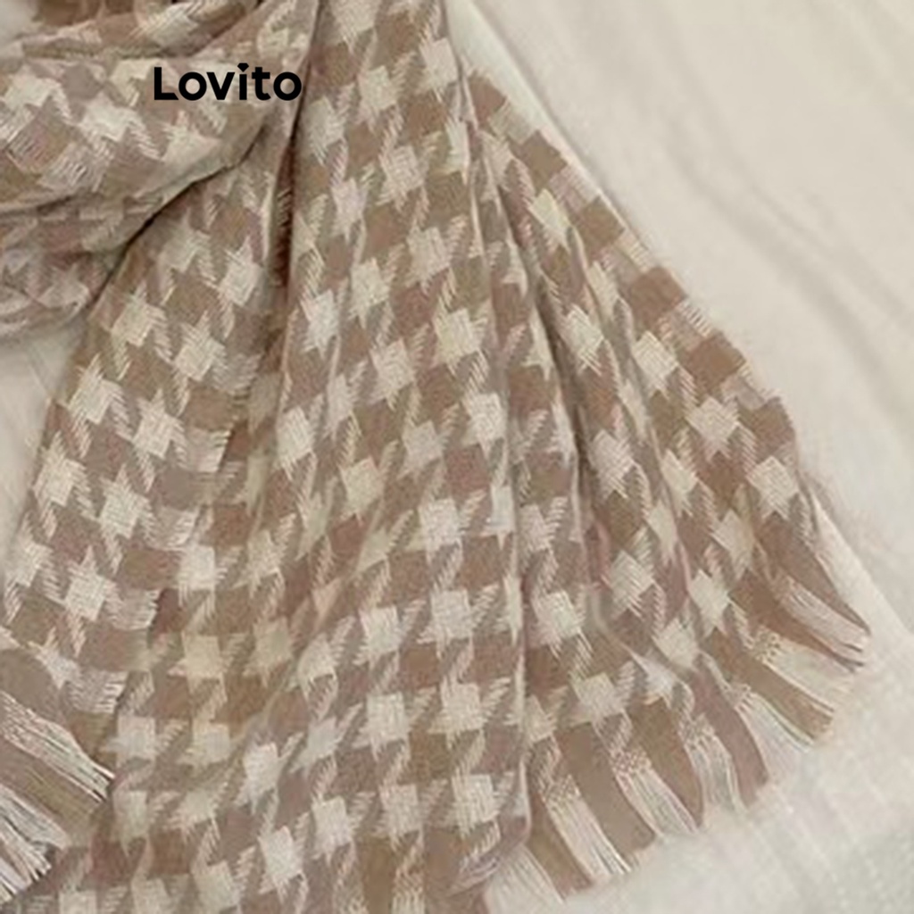 Lovito Khăn quàng cổ Houndstooth thông thường dành cho nữ LNA28281 (Kaki)