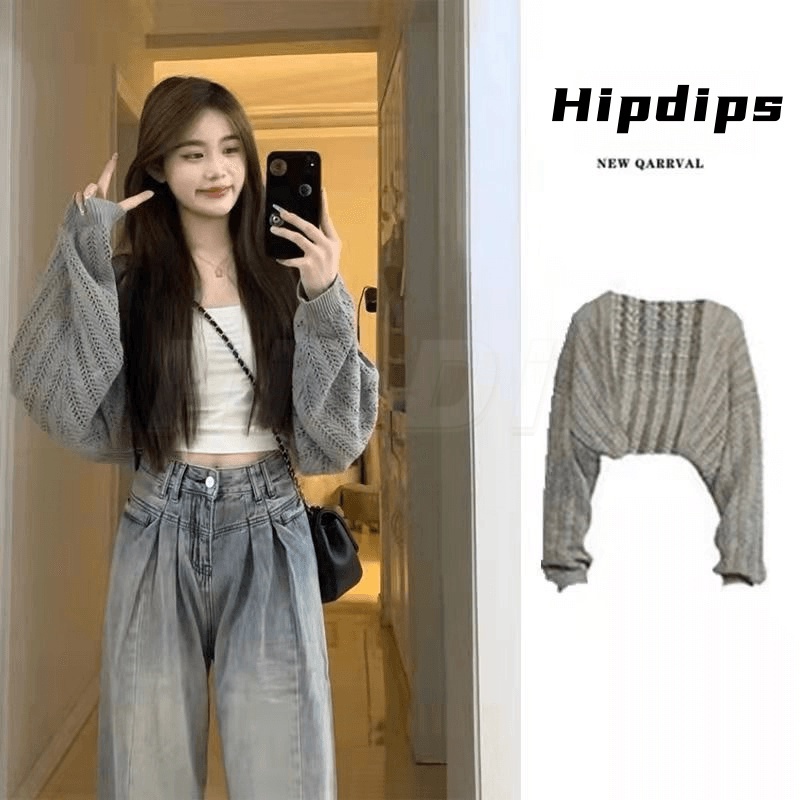 Áo Len Tay Dài Áo croptop Dài Tay Áo Thu đông Áo Khoác cardigan Dệt Kim Mỏng Chống Nắng Thời Trang Mùa Hè Cho Nữ