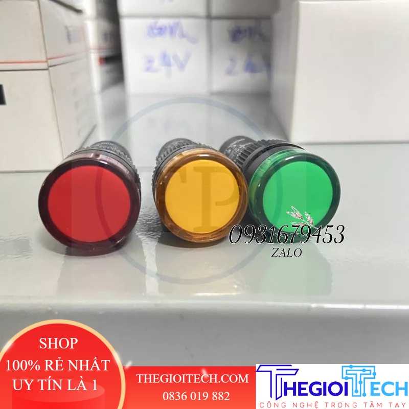 Đèn báo 220v pha AD16-16C phi 16 220V Xanh đỏ vàng led lắp tủ điện