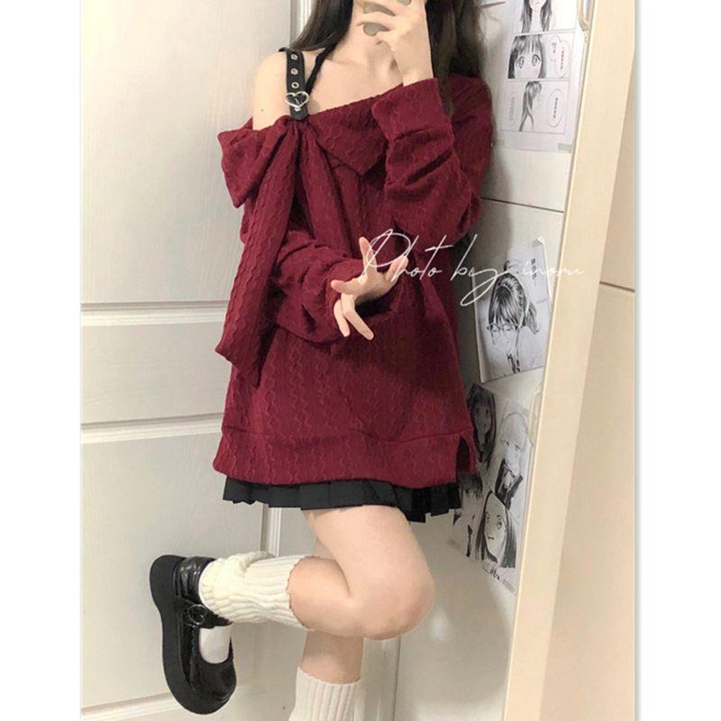 Set Áo Tay Dài + Chân Váy Ngắn Dáng Rộng Phong Cách Nhật Hàn Thời Trang Cho Nữ