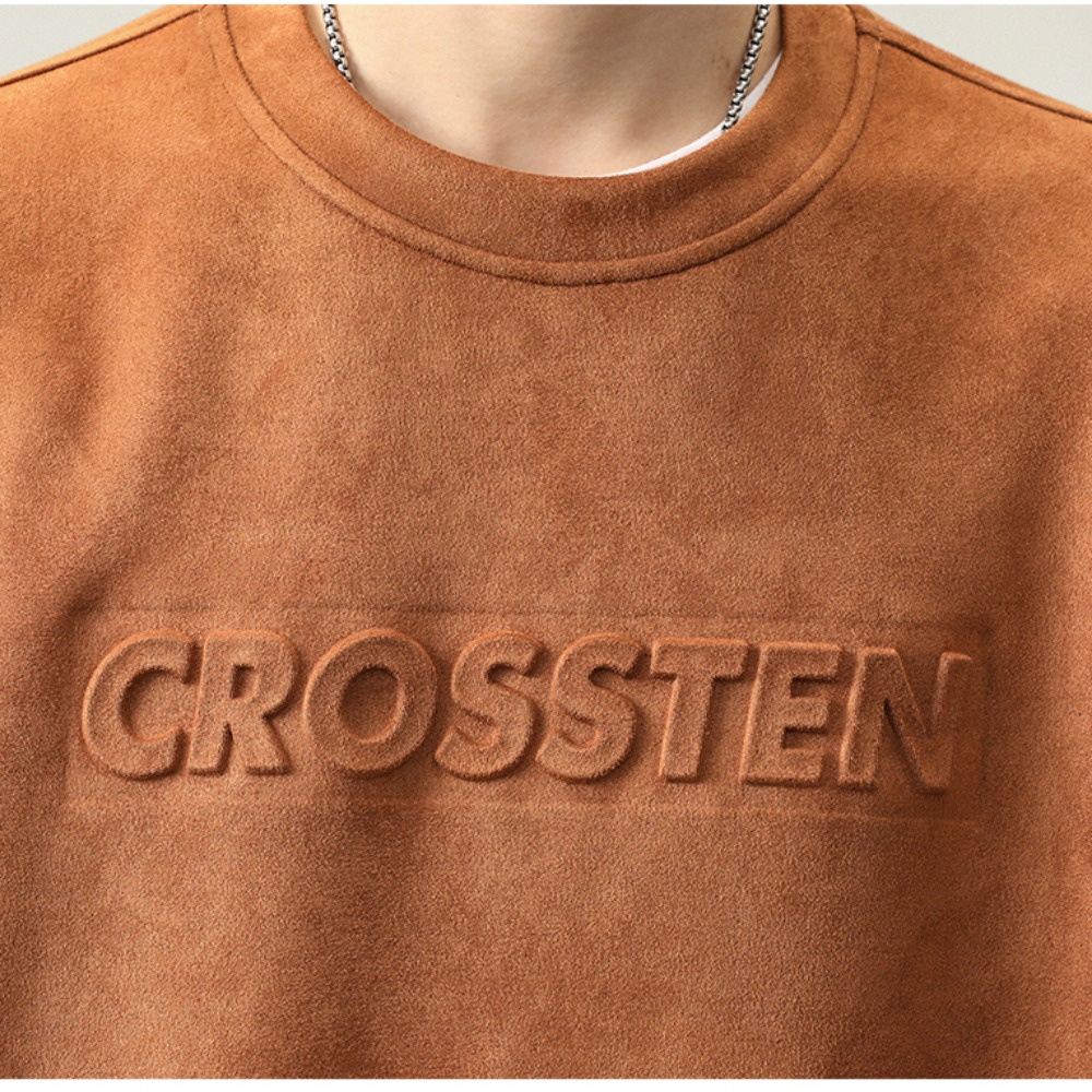 Áo sweater da lộn cổ tròn dáng rộng thời trang thu đông dành cho nam giới