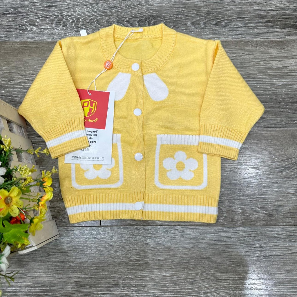 Áo khoác len quảng châu hình hoa, NƠ cho bé mặc thu đông