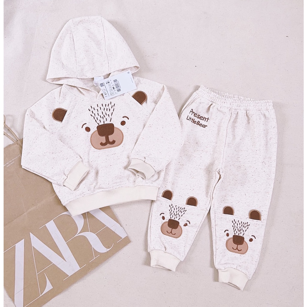 ✨MALINHKID✨BN63- Bộ nỉ mũ màu be GẤU BE trẻ em VNXK