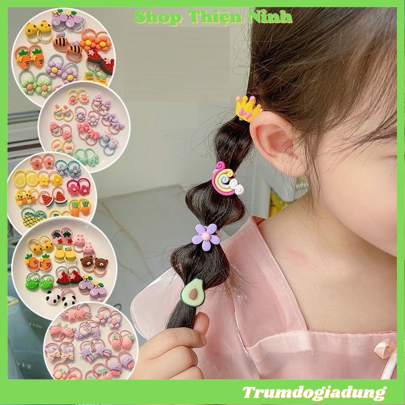Túi 50 dây cột tóc xoắn co giãn cho bé xinh với nhiều hình dễ thương, đáng yêu