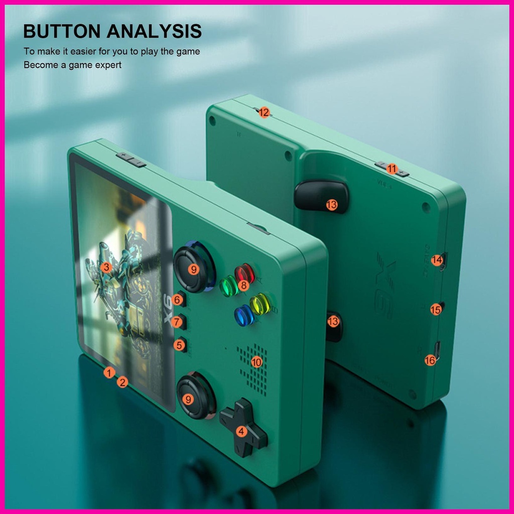 Máy Chơi game Cầm Tay Màn Hình 3.5inch ips Kép 11 Vị Trí Tắt / Mở Điều Khiển video Mới x6