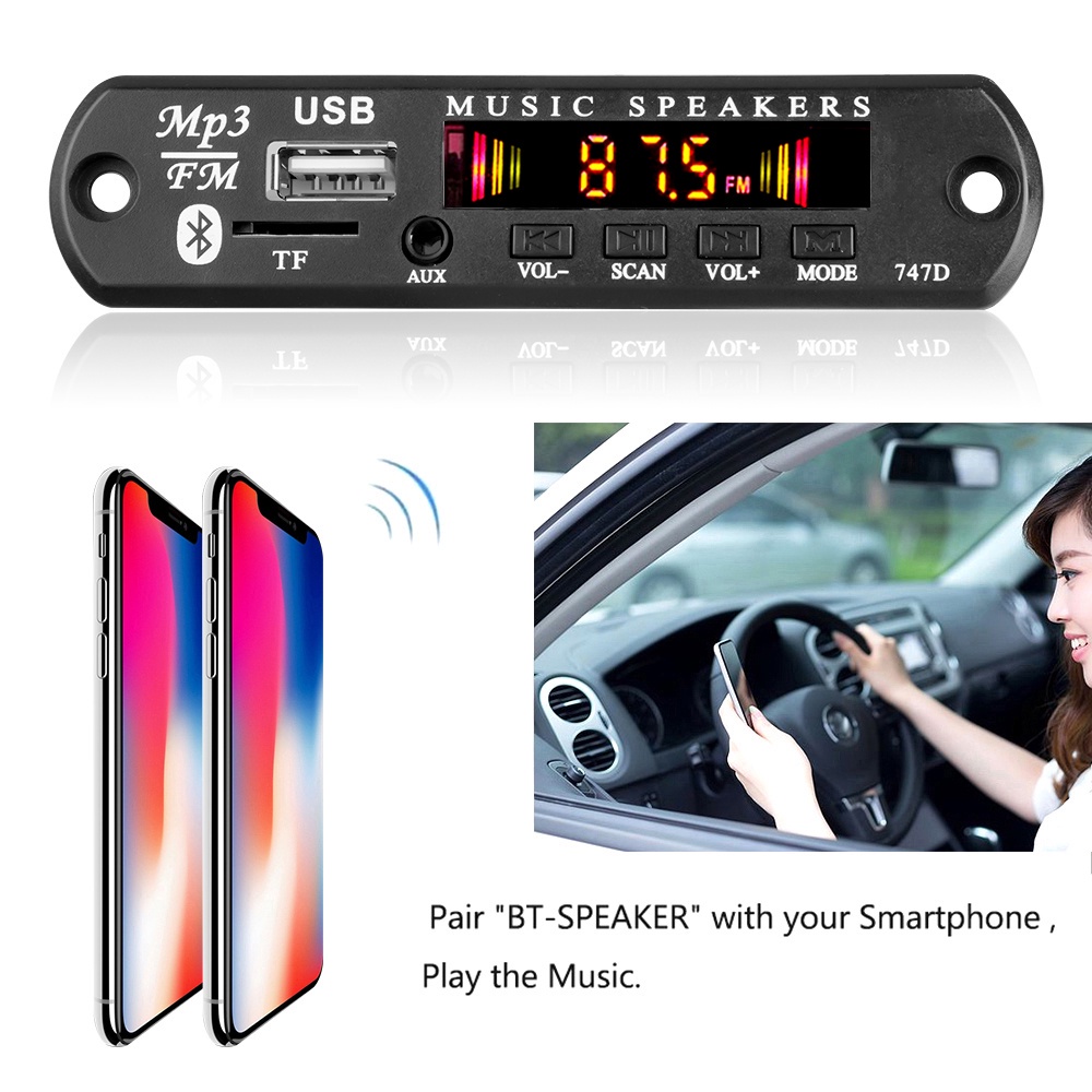 Bảng Mạch Khuếch Đại Âm Thanh MP3 Bluetooth 5.0 FM TF USB 3.5 mm AUX 5V / 12V Cho Xe HơiNGOC DIEP SHOP