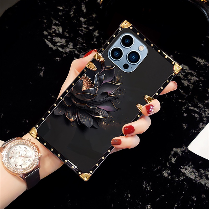 Ốp Điện Thoại tpu Chống Rơi Họa Tiết Hoa Sen Đen Sáng Tạo Cho iphone 15 14 13 12 11 pro max