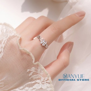 Nhẫn MANYUE kiểu cỏ bốn lá đính đá zircon thời trang Hàn Quốc dành cho nữ