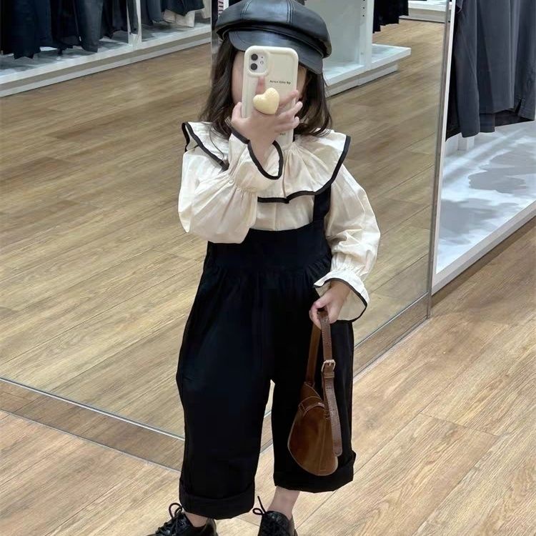 Bộ Áo Sơ Mi cotton + Quần Yếm Dáng Rộng Phong Cách Phương Tây Thời Trang Mùa Thu Cho Bé Gái