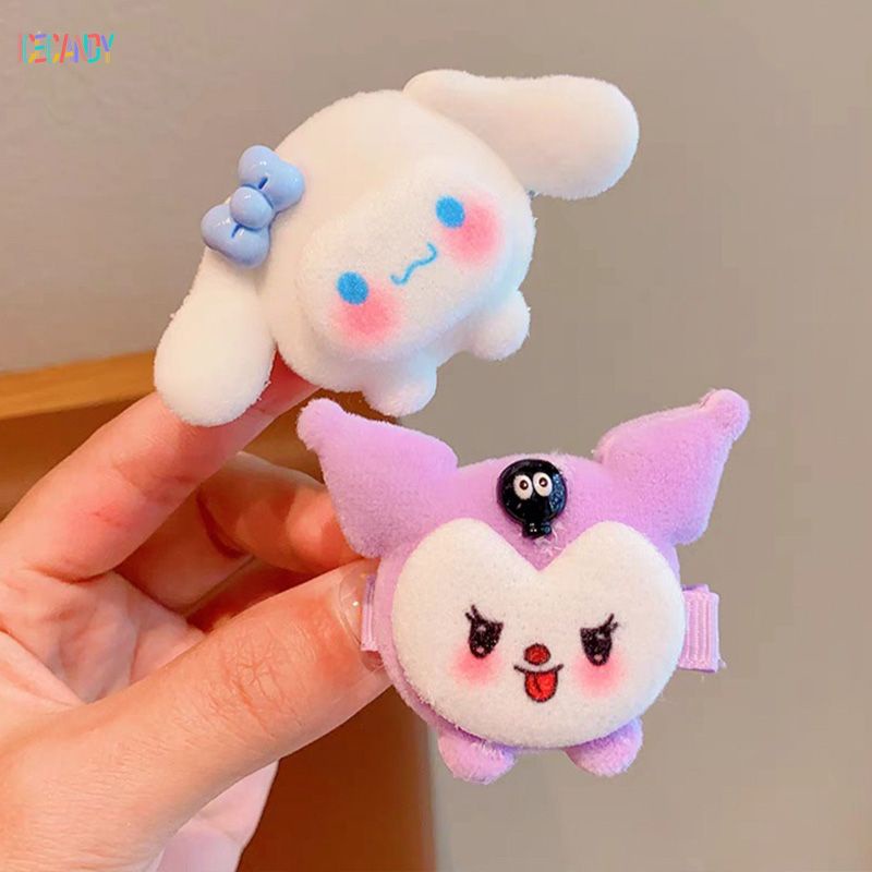 Ice🍓SANRIO Dễ Thương Kẹp Tóc Lông Xù Kiểu Hoạt Hình Đáng Yêu Cho Nữ Kiểu Hàn Quốc
