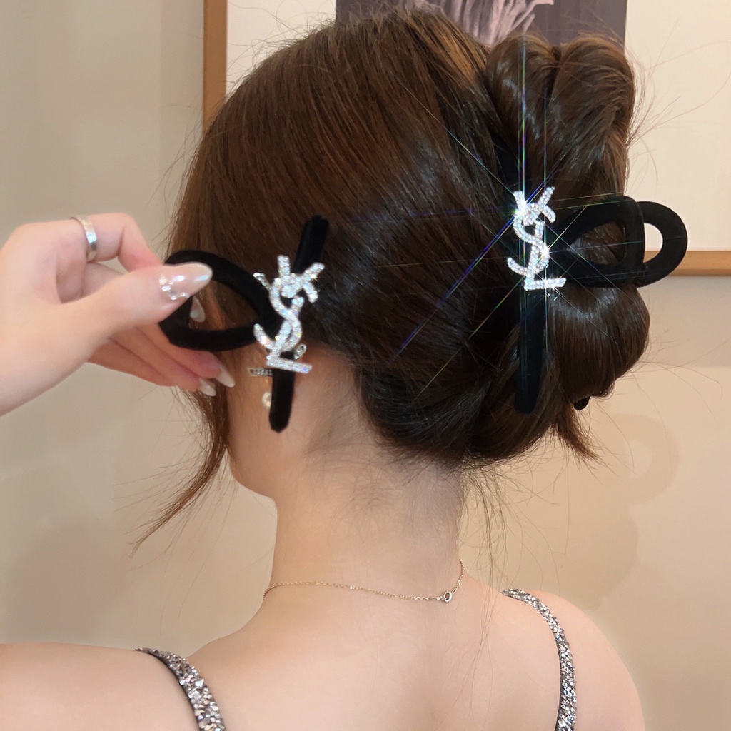 Kẹp Tóc Nhung Đen Đính Kim Cương Giả Lấp Lánh Phong Cách retro Pháp 2023