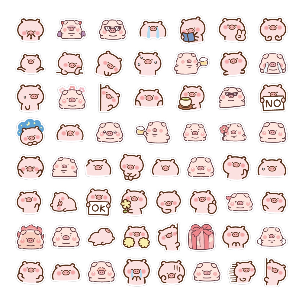 Set 40 Miếng Dán Trang Trí Hình Chú Heo Hồng Dễ Thương Ốp