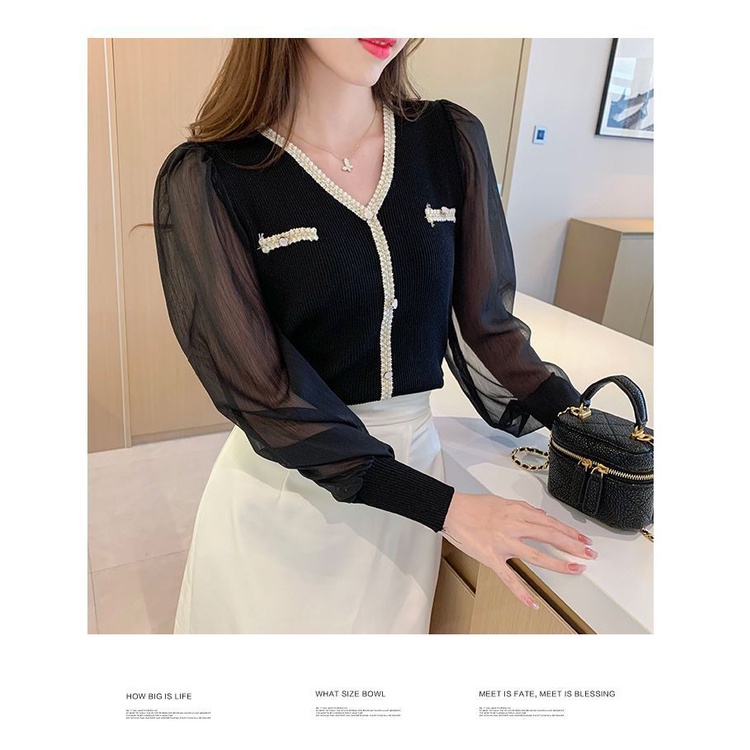 Áo Sơ Mi chiffon Dệt Kim Tay Dài Cổ Chữ v Thời Trang Mùa Thu Dành Cho Nữ