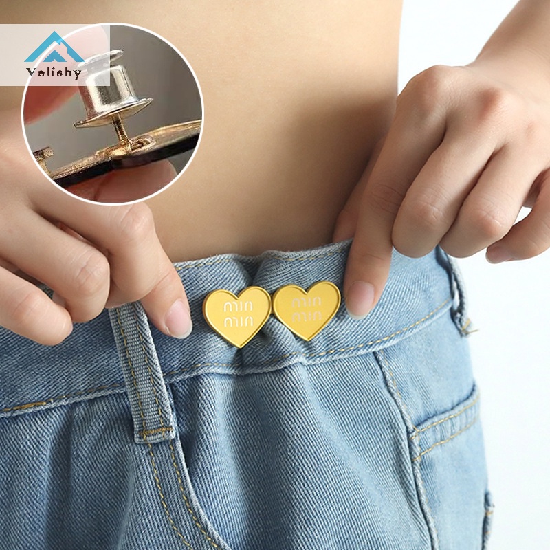 Velishy Set 2 Nút Thắt Lưng Quần jean Thay Thế Hình Trái Tim Có Thể Điều Chỉnh