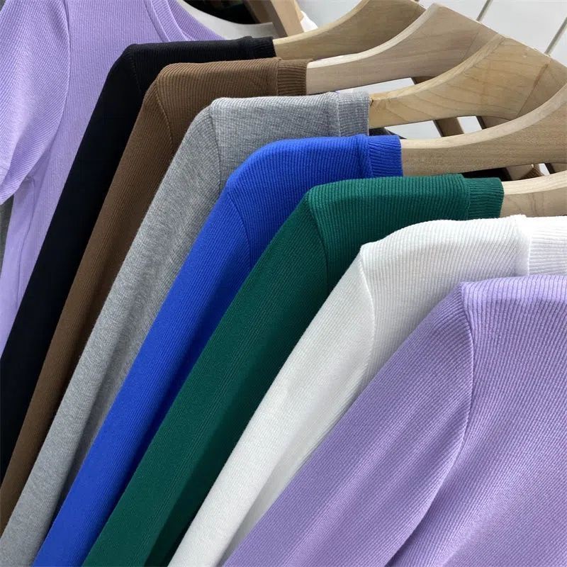 Áo Thun Cổ Tròn Màu Trơn Dáng Ôm Thời Trang Dành Cho Nữ