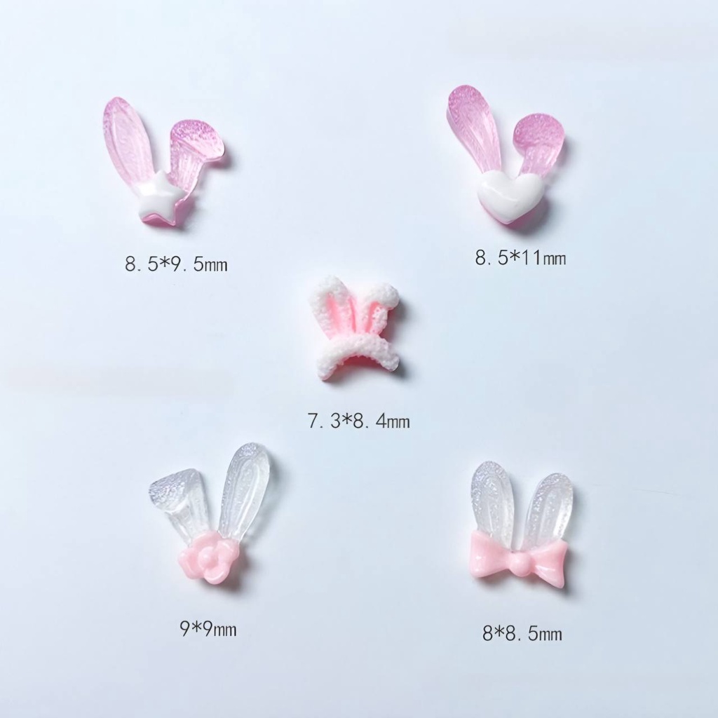 Set 15 Charm Hoạt Hình Tai Thỏ Hồng Pha Lê Phát Sáng Siêu Đáng Yêu Trang Trí Móng