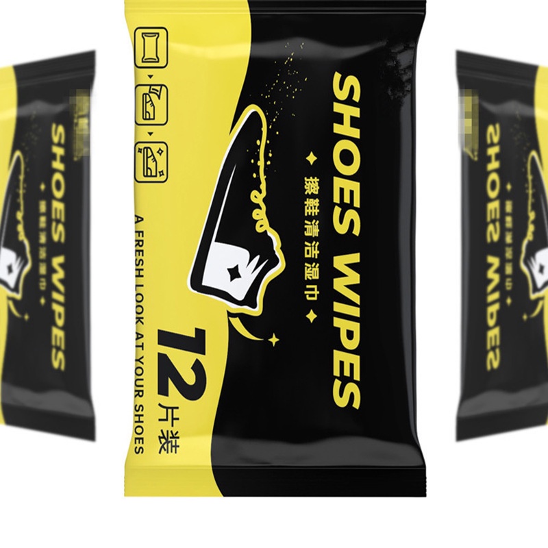Khăn lau giày vàng SHOES WIPES đen  - Khăn giấy ướt đa năng làm sạch vết bẩn trên giày