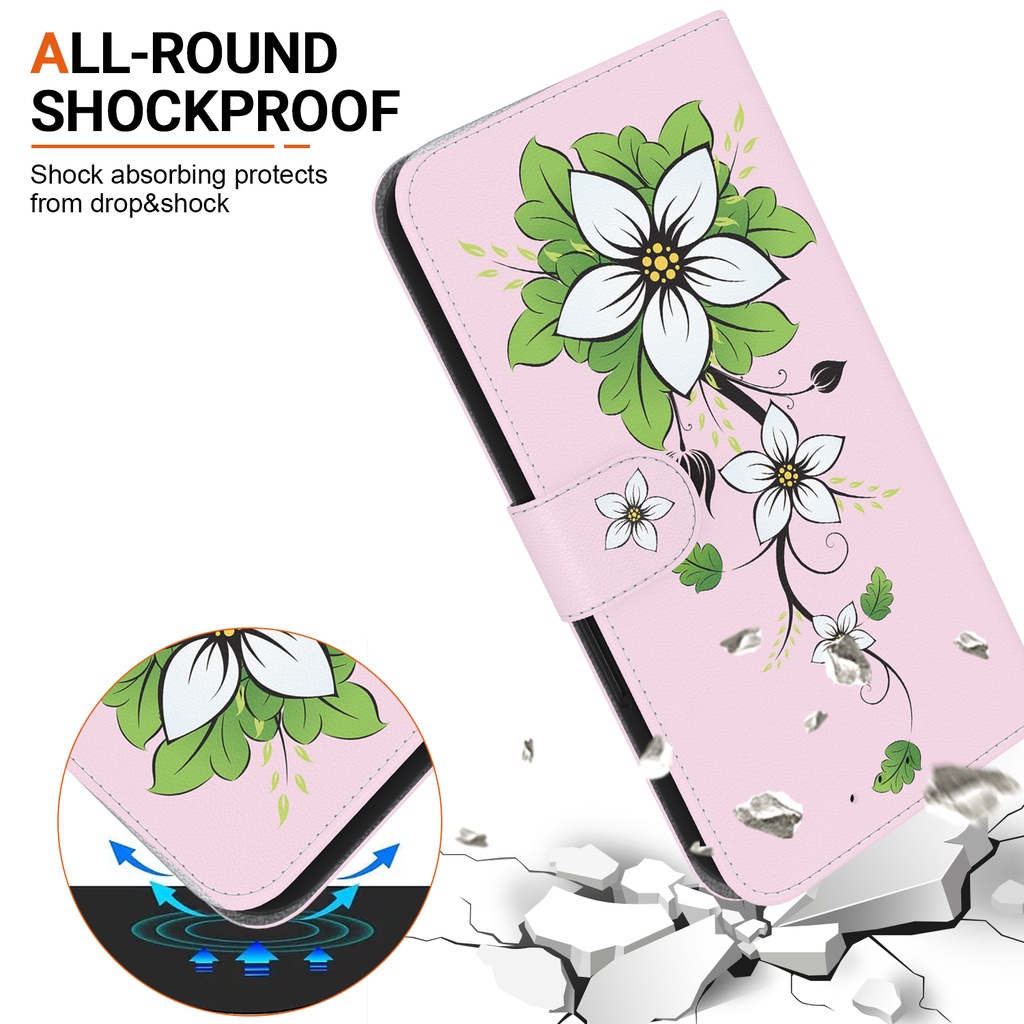 Bao Da Điện Thoại Nắp Gập Có Ngăn Đựng Thẻ Vẽ Hình Hoa Anh Đào Cho oppo reno 10 5g 10pro 5g 9 9pro 8t 8 8pro 7z 8z 4g 5g Ốp