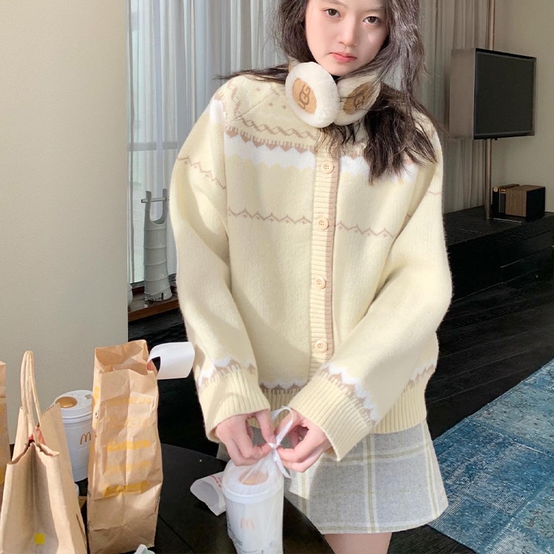 Yaoli Áo Khoác sweater Dáng Ngắn Phong Cách Hàn Quốc Đơn Giản Cho Nữ