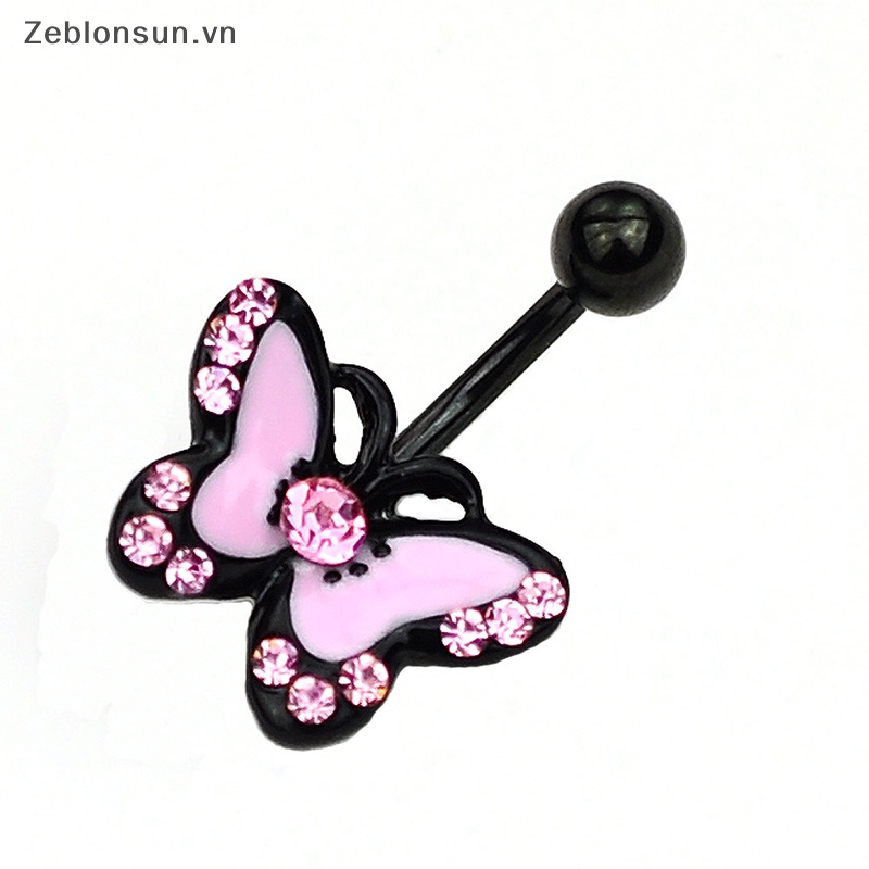 Khuyên Rốn Bằng Thép Không Gỉ Đính Đá zircon Hình Bướm Chất Lượng Cao Quyến Rũ