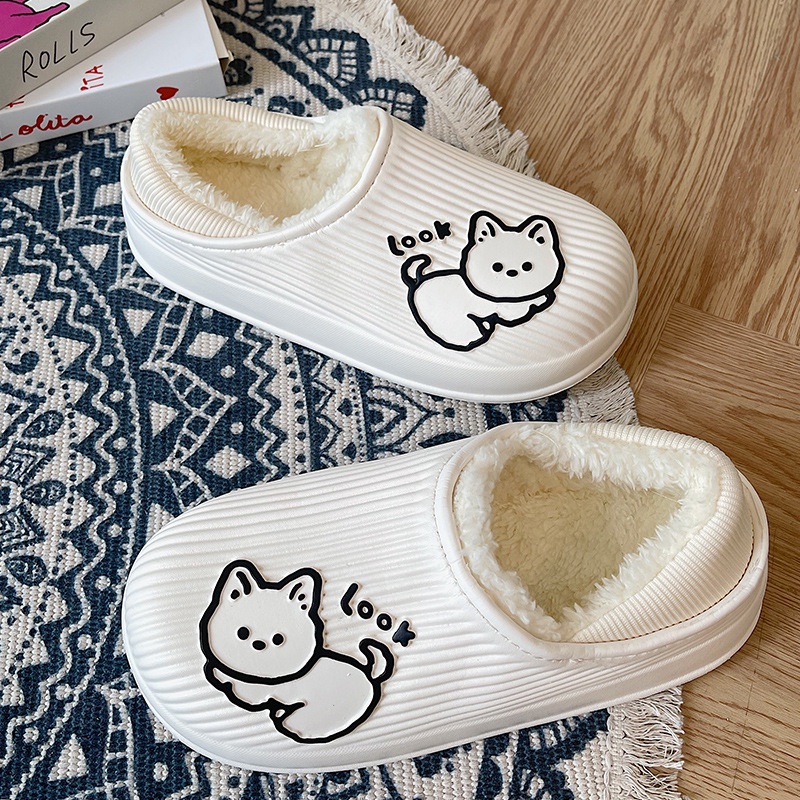 Dép Bông Đi Trong Nhà Đế Dày Chống Trượt Giữ Ấm Mùa Đông Dễ Thương Cho Cặp Đôi