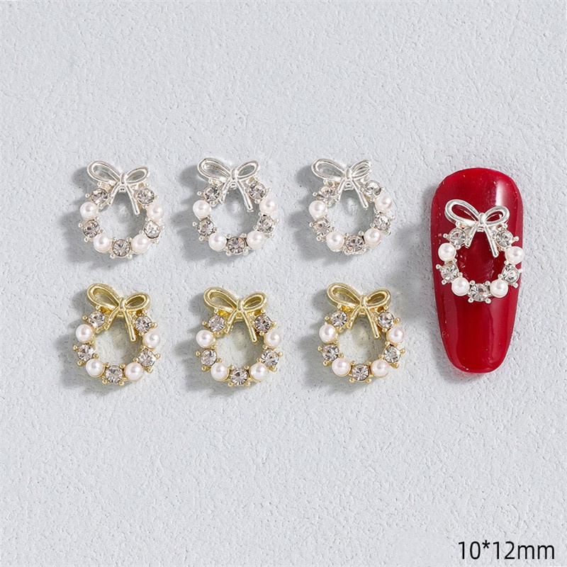 ♕ 10 cái Móng tay nghệ thuật Giáng sinh Ngọc trai Vòng hoa trang sức Nơ Hợp kim Kim cương Vàng Bạc Long lanh mịn Trang trí móng tay Công cụ làm móng tay cho cửa hàng làm móng UPBEST