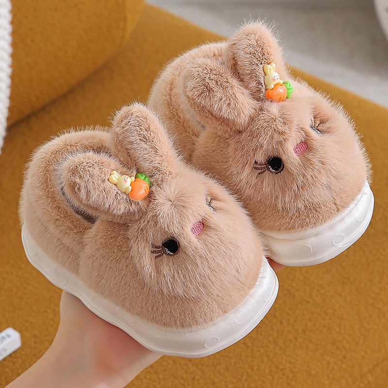 Dép cotton Đi Trong Nhà Đế Dày Chống Trượt Giữ Ấm Mùa Đông In Họa Tiết Thỏ Hoạt Hình Cho Bé Gái Sơ Sinh