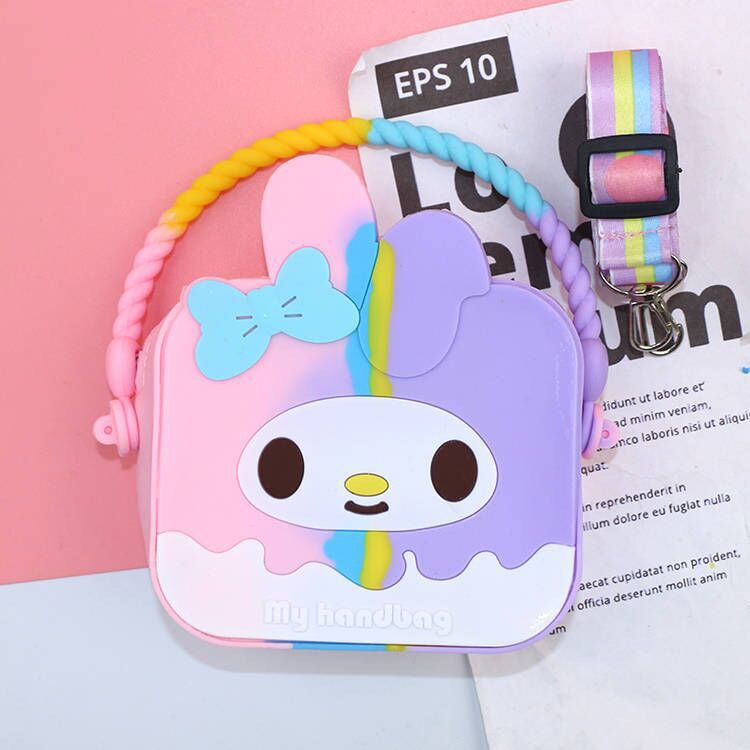 Túi xách silicon hình thỏ tai dài melody 2 trong 1 cầm tay đeo chéo thời trang đựng bao bì lì xì, mỹ phẩm