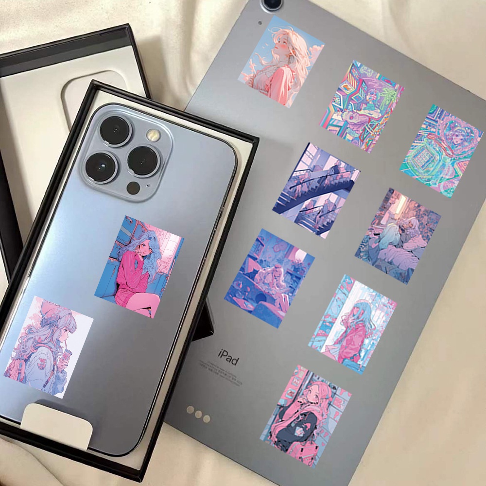 Bộ 60 Miếng Dán Trang Trí Mũ Bảo Hiểm / Bút Chì Họa Tiết graffiti Màu Hồng / Tím Xinh Xắn