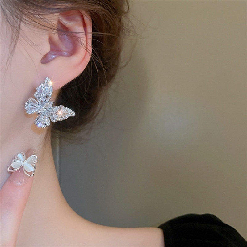 Bông Tai Bạc Hình Bướm Đính Đá zircon Sang Trọng Thời Trang Cao Cấp Dành Cho Nữ