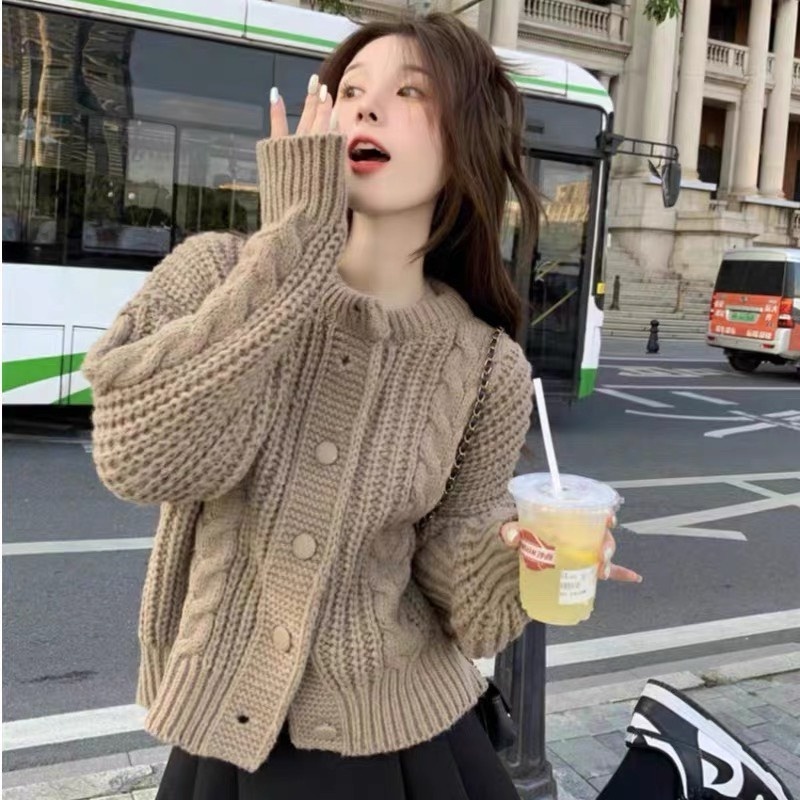 Áo Khoác, Áo Len Cardigan, Áo Choàng Hình Thừng Chất Dày Phong Cách Hàn Quốc Cho Nữ